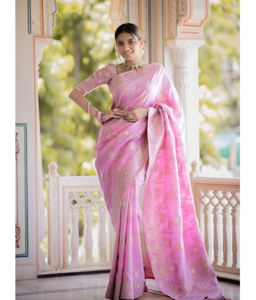     			KOMAL NX Pack of 1 Silk Blend Applique Saree With Blouse Piece ( Pink )