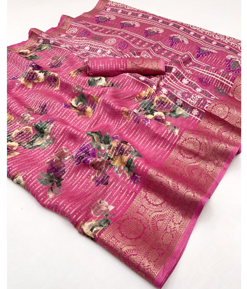     			KOMAL NX Pack of 1 Silk Blend Printed Saree With Blouse Piece ( Pink )