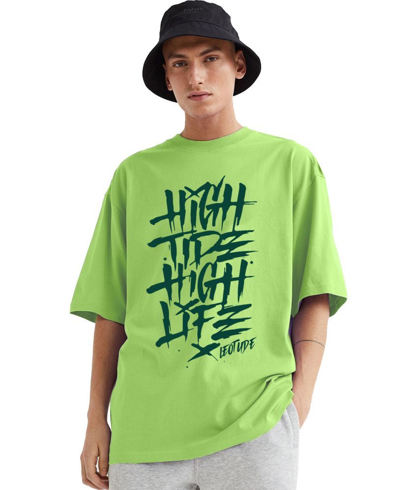     			Leotude Cotton Blend Oversized Fit Printed Half Sleeves Men's Round T-Shirt - Green ( Pack of 1 )