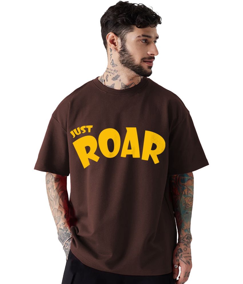     			Leotude Cotton Blend Oversized Fit Printed Half Sleeves Men's Round T-Shirt - Brown ( Pack of 1 )