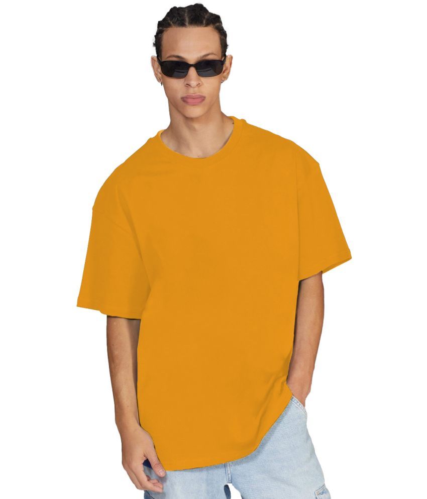     			Leotude Cotton Blend Oversized Fit Solid Half Sleeves Men's Round T-Shirt - Mustard ( Pack of 1 )