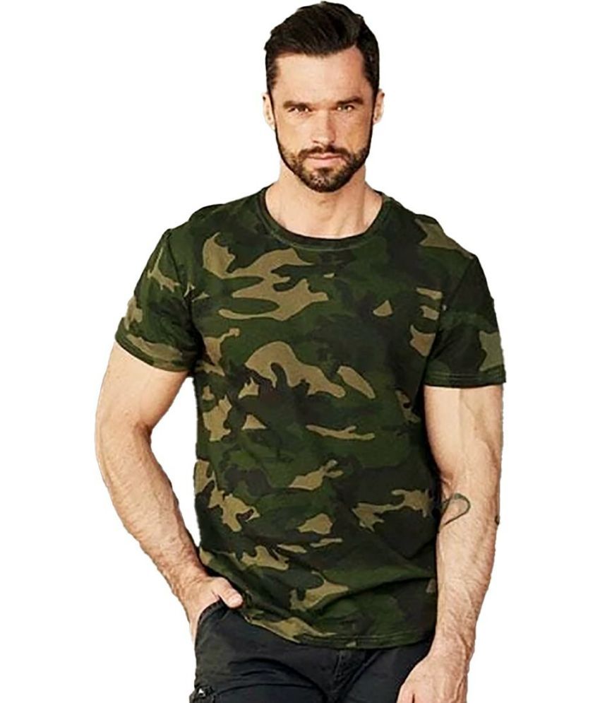     			Leotude Cotton Blend Regular Fit Printed Half Sleeves Men's Round T-Shirt - Green ( Pack of 1 )