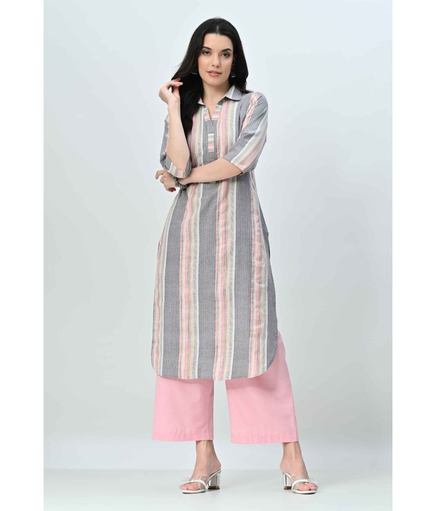     			OTIRA Cotton Blend Striped Kurti With Palazzo Women's Stitched Salwar Suit - Multicolor ( Pack of 1 )