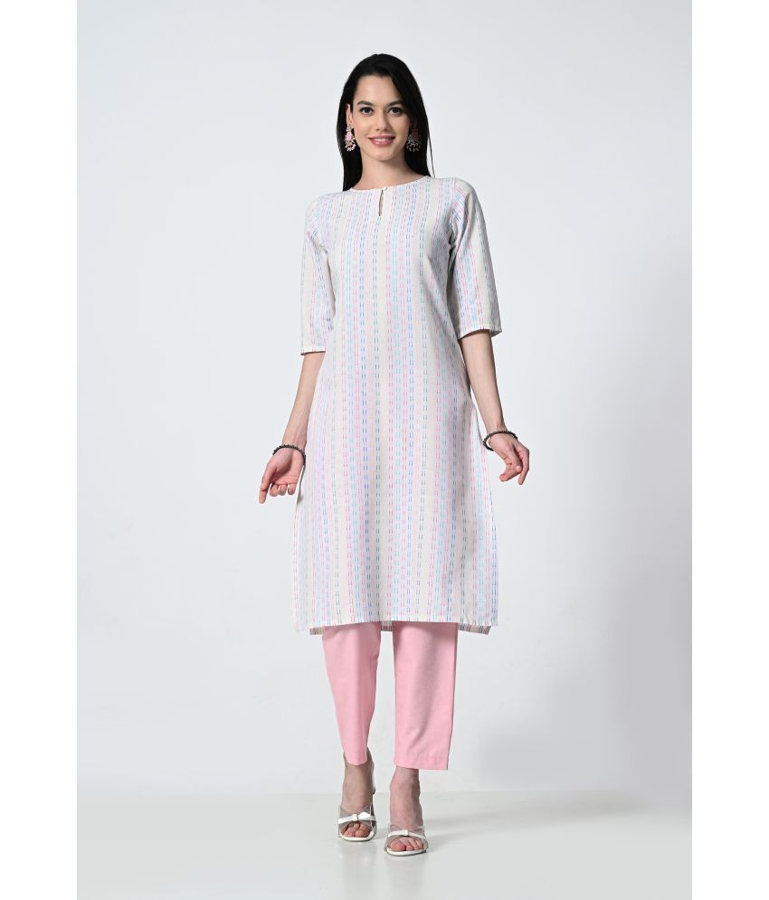     			OTIRA Pack of 1 Cotton Blend Striped Straight Women's Kurti - ( Multicolor )