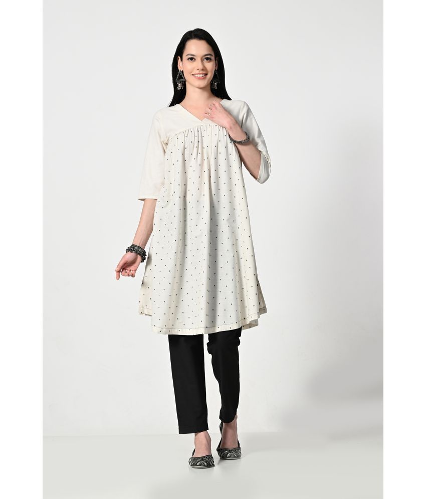     			OTIRA Pack of 1 Cotton Blend Printed A-line Women's Kurti - ( Cream )