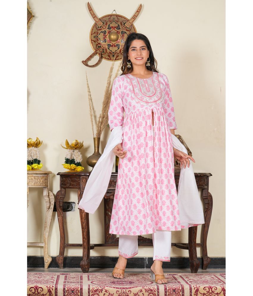     			Yash Gallery Cotton Printed Kurti With Pants Women's Stitched Salwar Suit - Pink ( Pack of 1 )