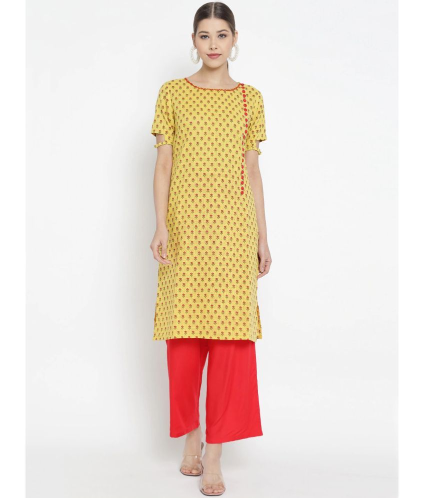     			Yash Gallery Cotton Printed Kurti With Palazzo Women's Stitched Salwar Suit - Yellow ( Pack of 1 )