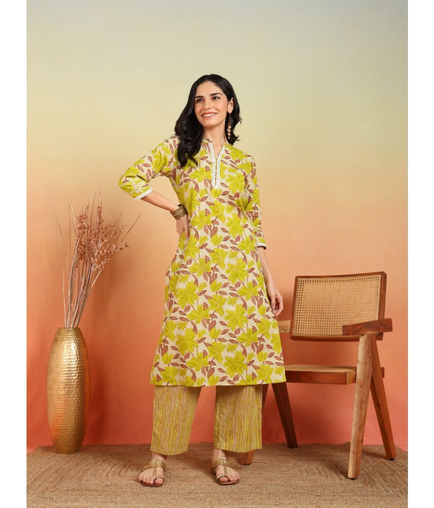     			Yash Gallery Cotton Printed Kurti With Pants Women's Stitched Salwar Suit - Multicolor ( Pack of 1 )