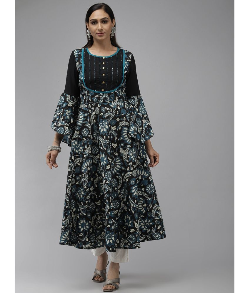     			Yash Gallery Pack of 1 Cotton Printed Anarkali Women's Kurti - ( Black )