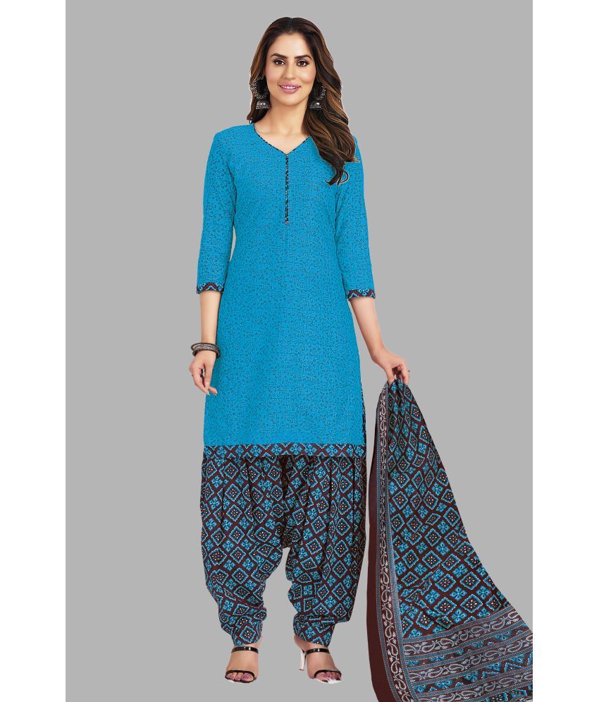     			shree jeenmata collection Unstitched Cotton Printed Dress Material - Blue ( Pack of 1 )