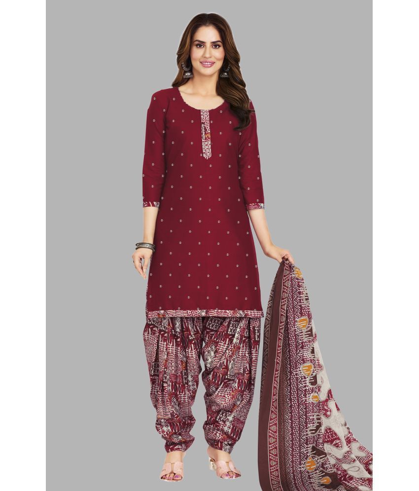     			shree jeenmata collection Unstitched Cotton Printed Dress Material - Maroon ( Pack of 1 )