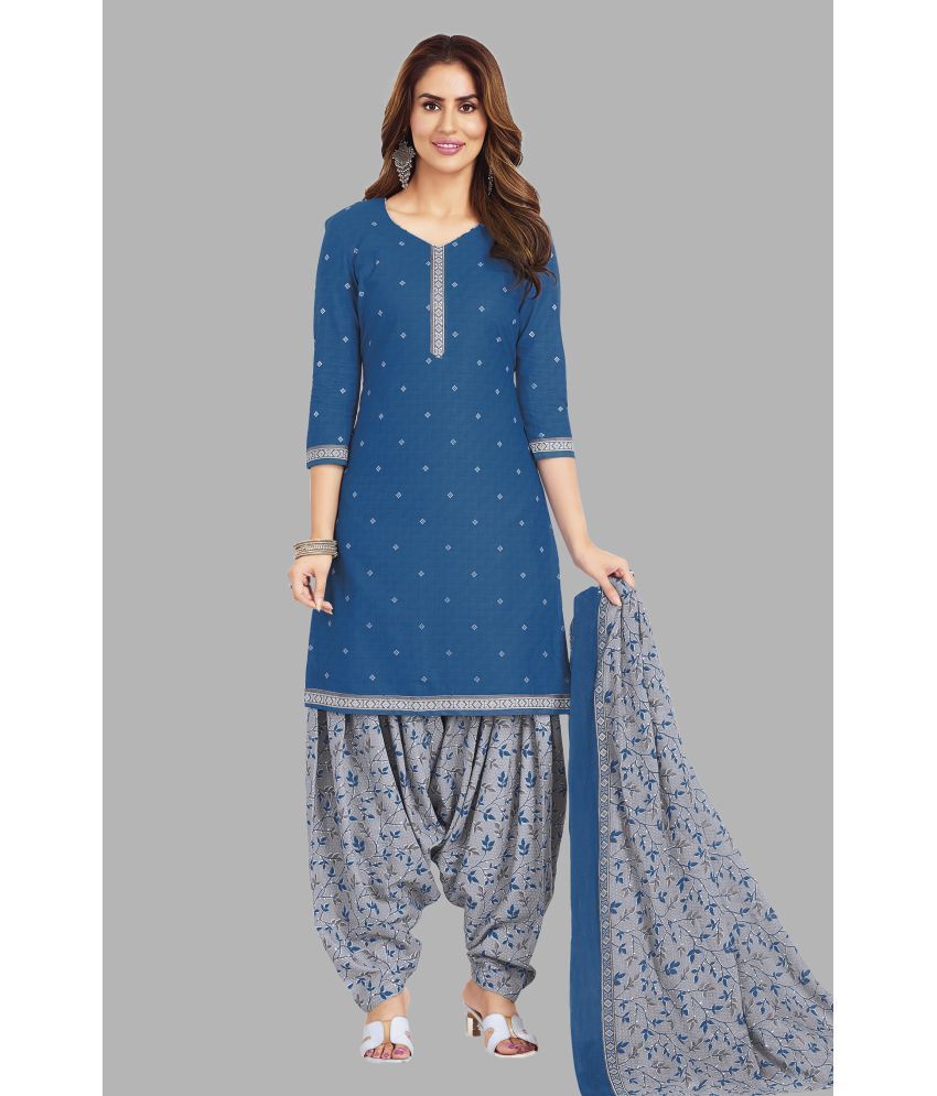     			shree jeenmata collection Unstitched Cotton Printed Dress Material - Blue ( Pack of 1 )