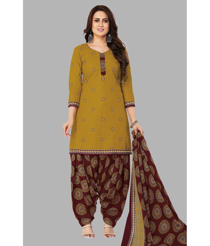     			shree jeenmata collection Unstitched Cotton Printed Dress Material - Brown ( Pack of 1 )