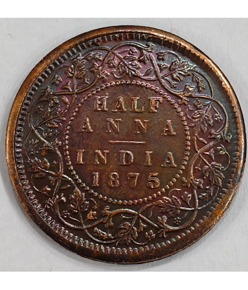     			1875 HALF ANNA - VICTORIA BRITISH INDIA  EXTREMELY RARE COIN