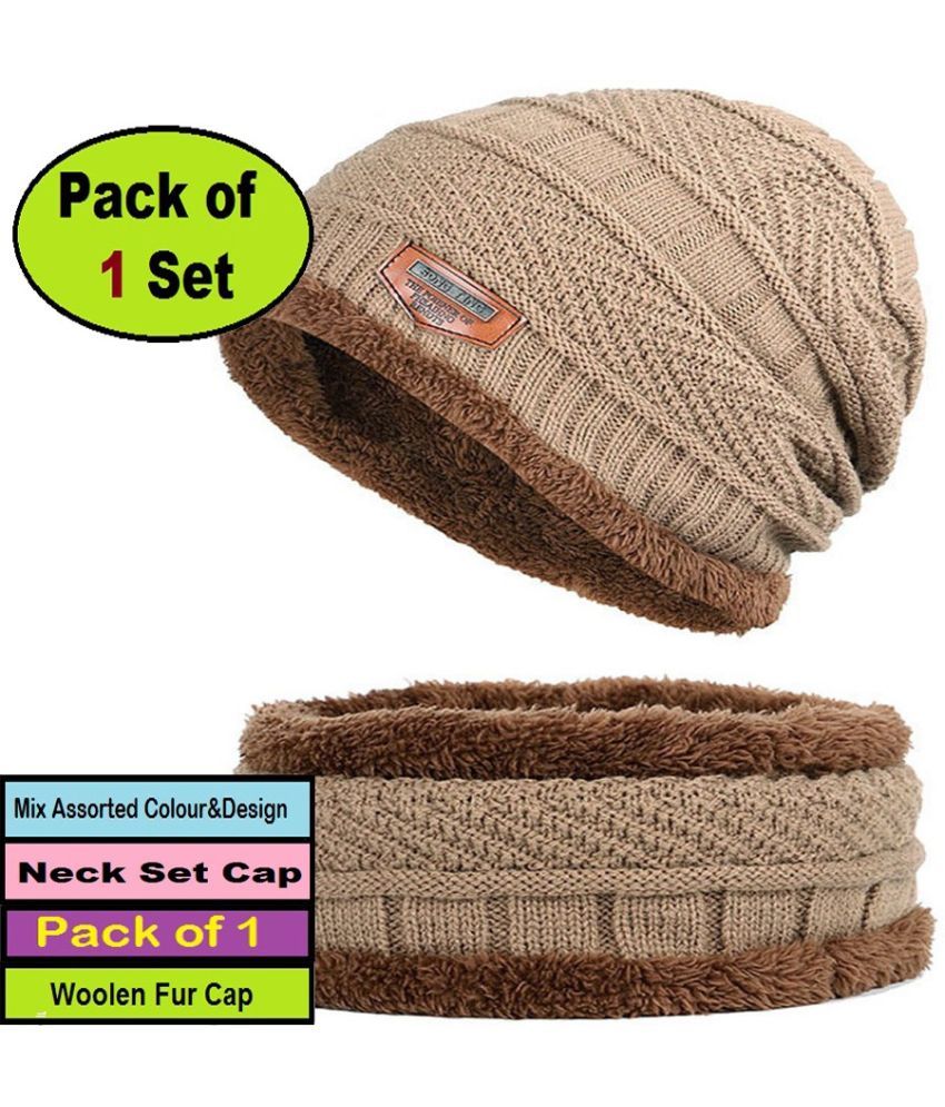     			AKSMIT Beige Woollen Women's Cap ( Pack of 1 )