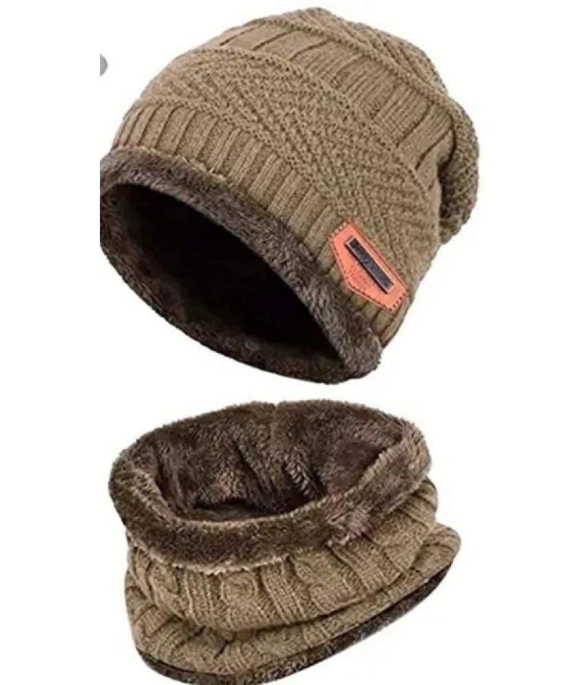     			AKSMIT Beige Woollen Women's Cap ( Pack of 1 )