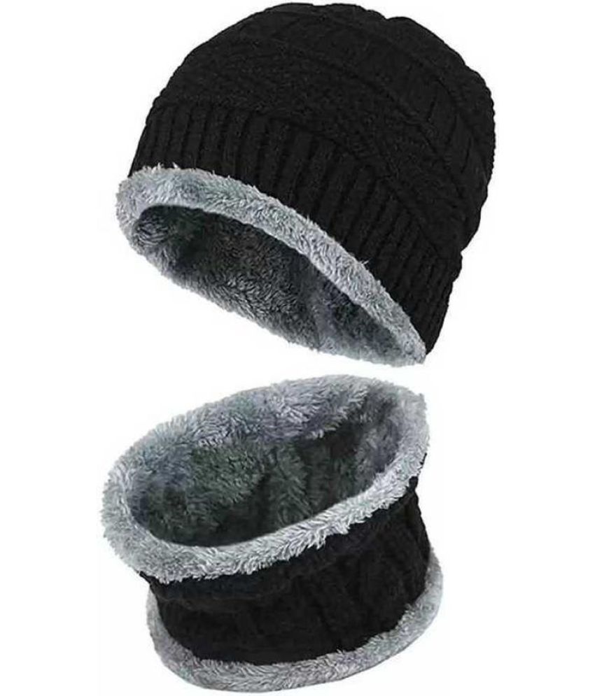     			AKSMIT Black Woollen Women's Cap ( Pack of 2 )