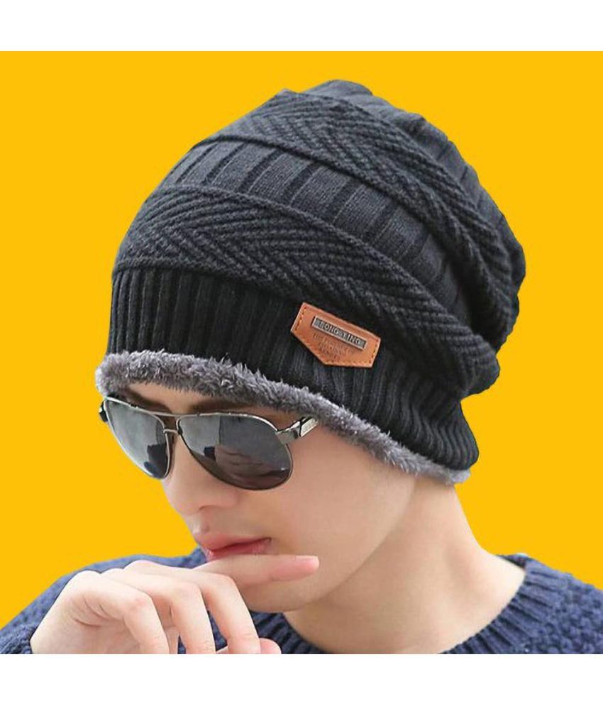     			AKSMIT Black Woollen Women's Cap ( Pack of 2 )