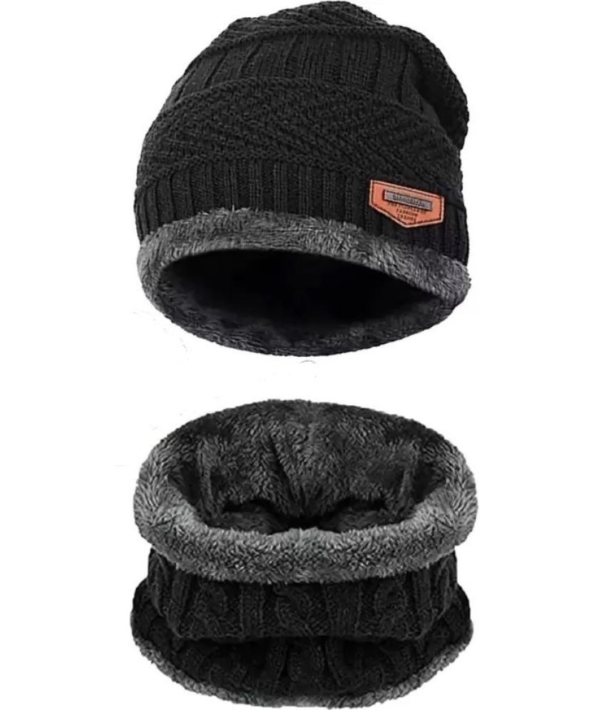     			AKSMIT Black Woollen Women's Cap ( Pack of 2 )