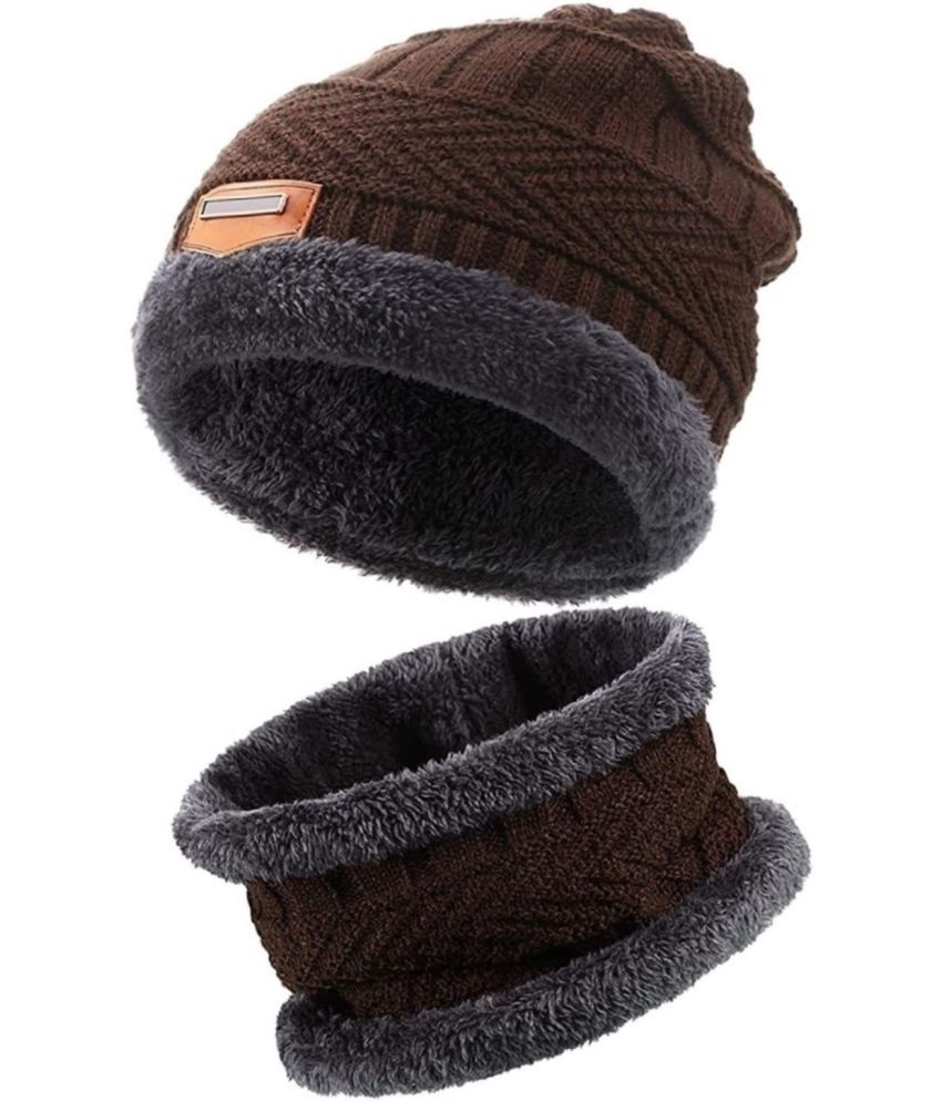     			AKSMIT Brown Woollen Women's Cap ( Pack of 2 )