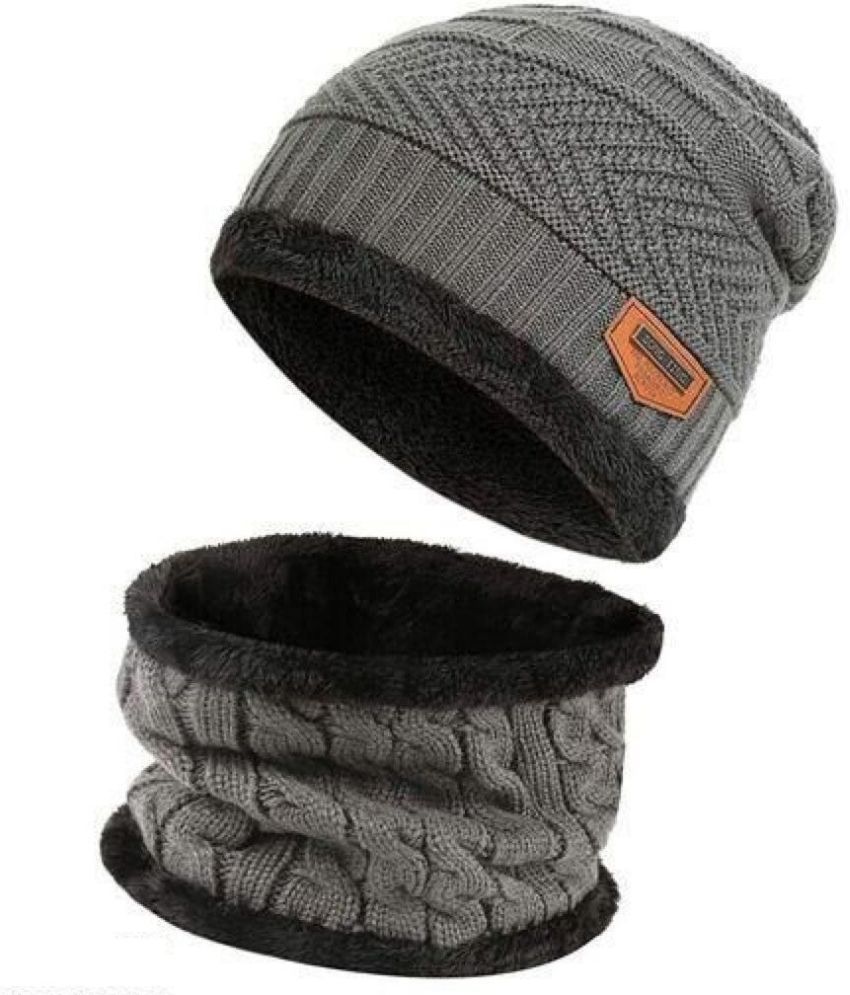     			AKSMIT Gray Woollen Women's Cap ( Pack of 2 )