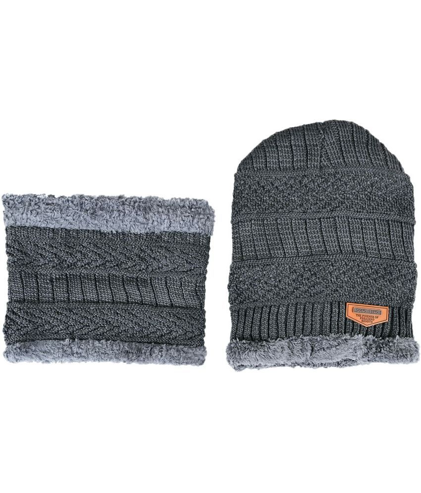     			AKSMIT Gray Woollen Women's Cap ( Pack of 2 )