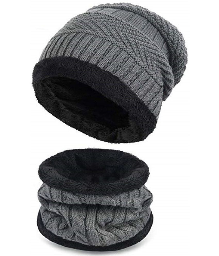     			AKSMIT Gray Woollen Women's Cap ( Pack of 2 )