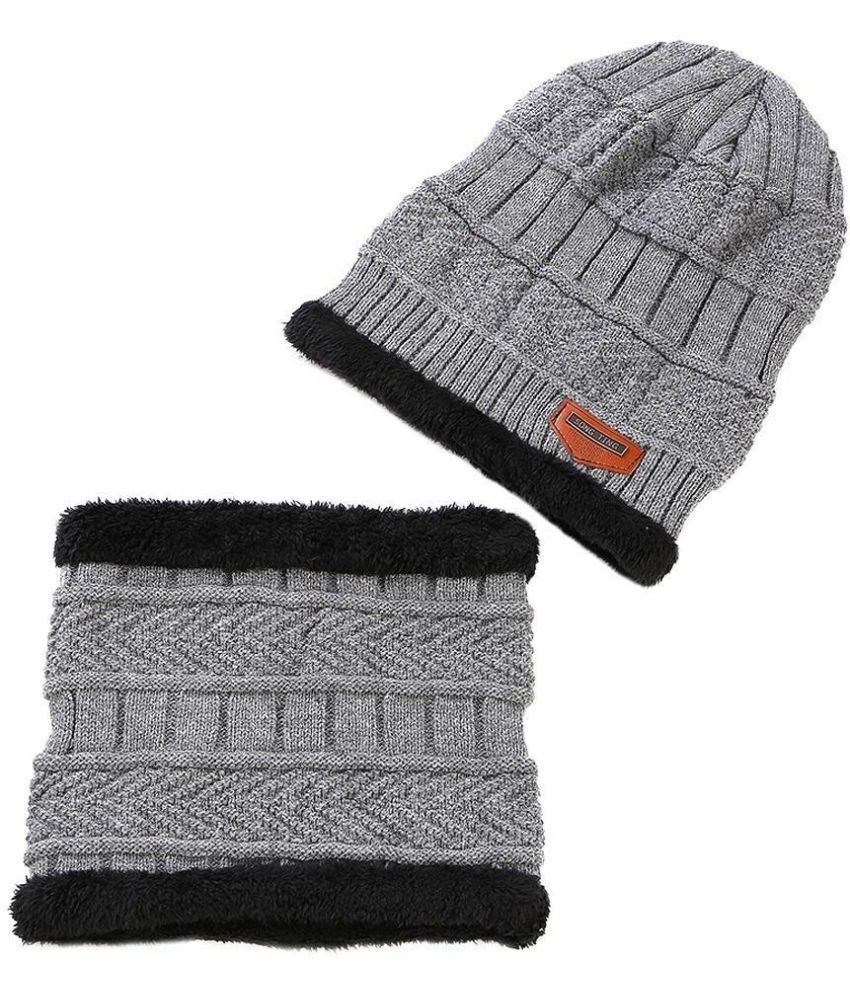     			AKSMIT Gray Woollen Women's Cap ( Pack of 2 )