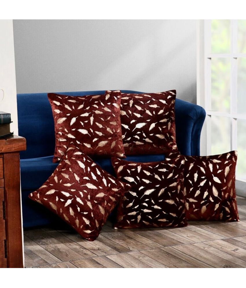     			Awesome Craft Set of 5 Polyester Nature Square Cushion Cover (40X40)cm - Maroon