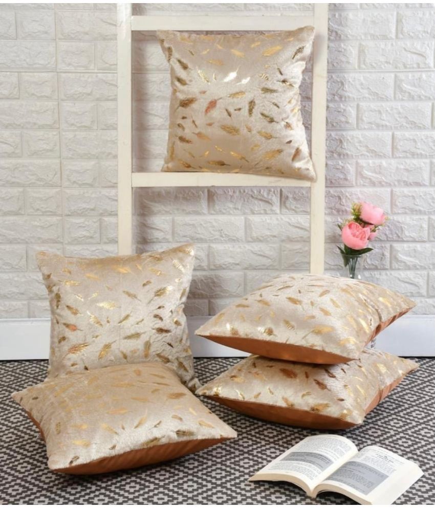     			Awesome Craft Set of 5 Polyester Nature Square Cushion Cover (40X40)cm - Cream