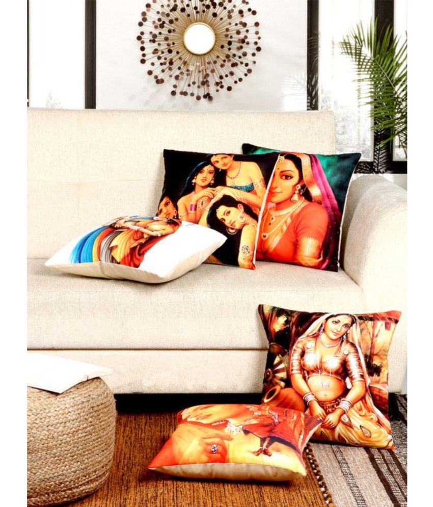     			BELLA TRUE Set of 5 Polyester Abstract Square Cushion Cover (40X40)cm - Multicolor