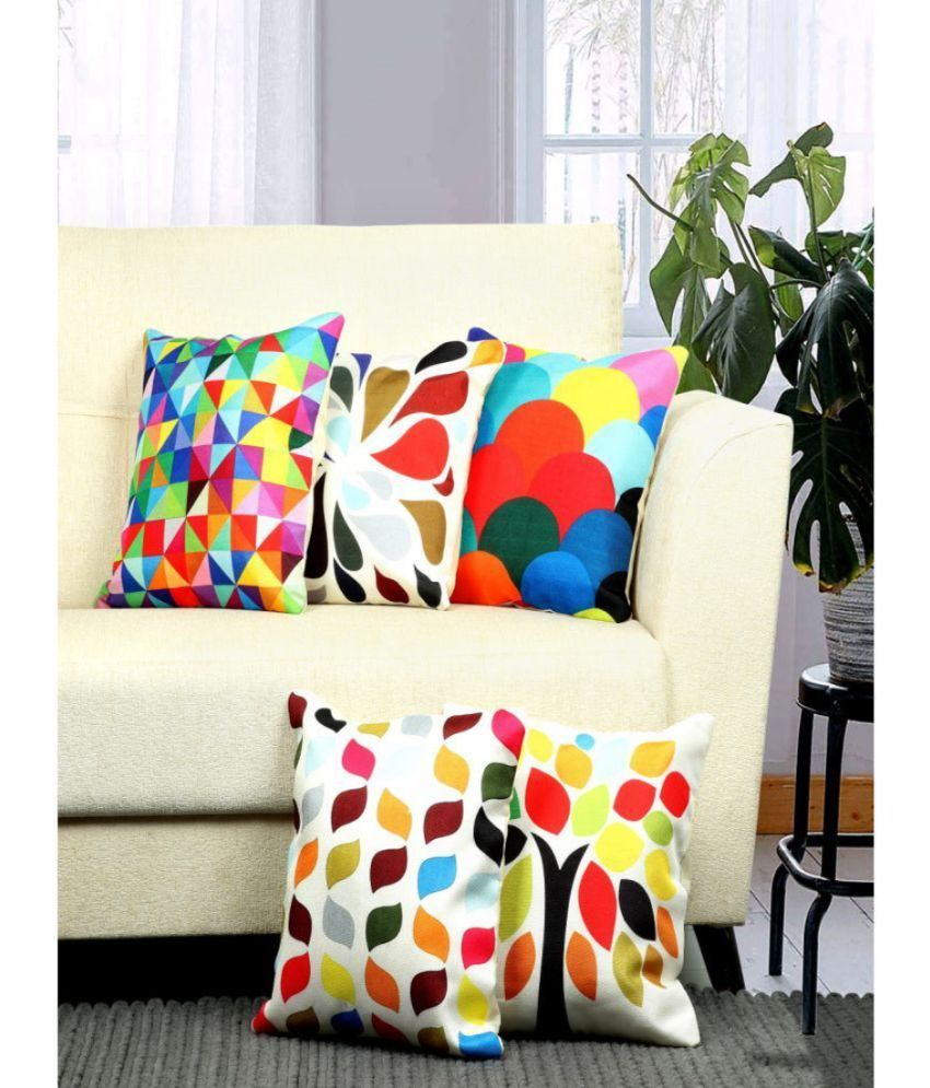     			BELLA TRUE Set of 5 Polyester Floral Printed Square Cushion Cover (40X40)cm - Multicolor