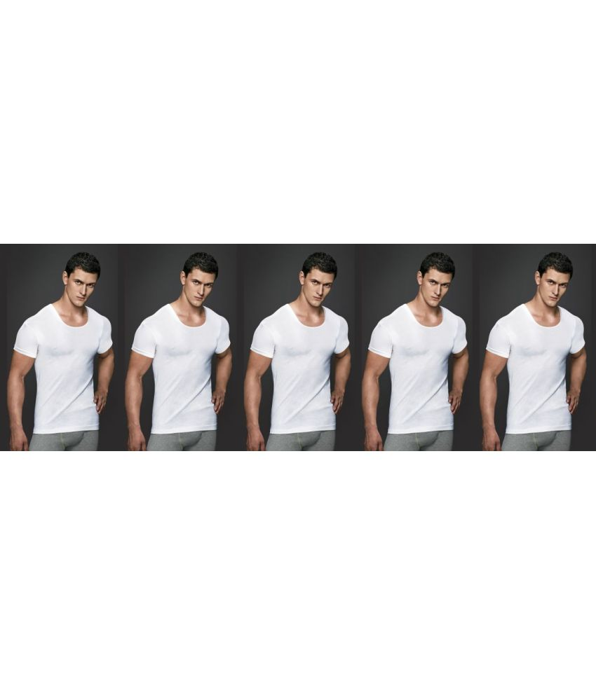     			D1 DIFFERENT ONE Pack of 5 Cotton Basic Vest For Men ( White )