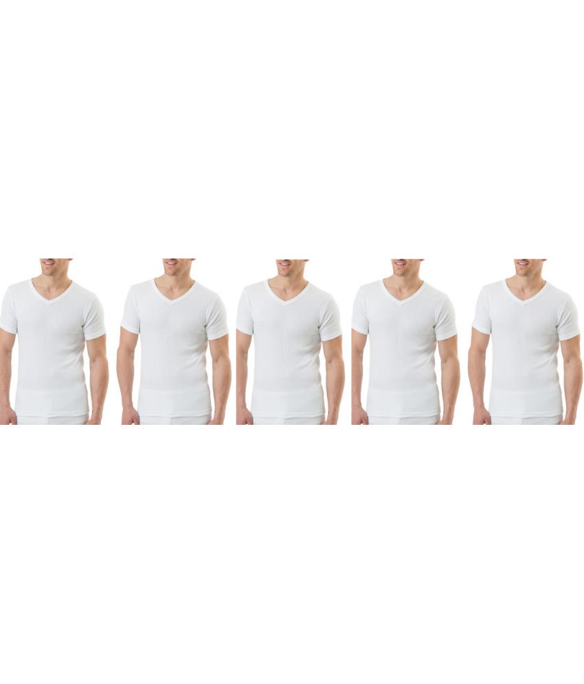     			D1 DIFFERENT ONE Pack of 5 Cotton Basic Vest For Men ( White )