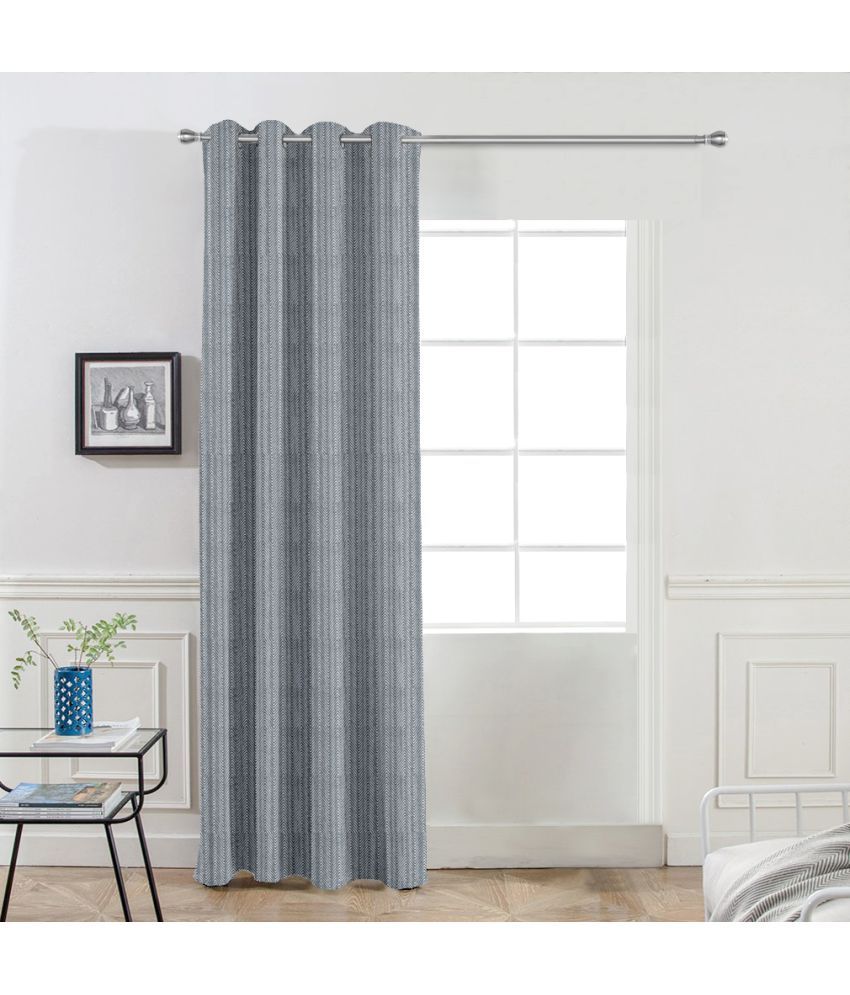     			DIVINE CASA Textured Semi-Transparent Eyelet Curtain 7 ft ( Pack of 1 ) - Blue