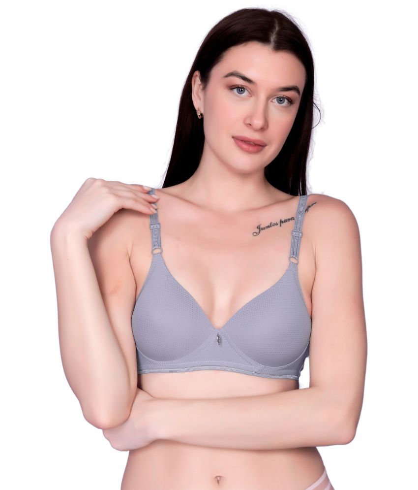     			Flenzy Pack of 1 Nylon Lightly Padded T-Shirt Bra For Women ( Light Grey )