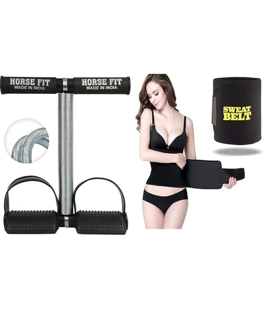     			HORSE FIT Tummy Trimmer Single Spring and Sweat Slim Belt Combo Pack Abdominal Exerciser, For Home Gym (Men & Women)