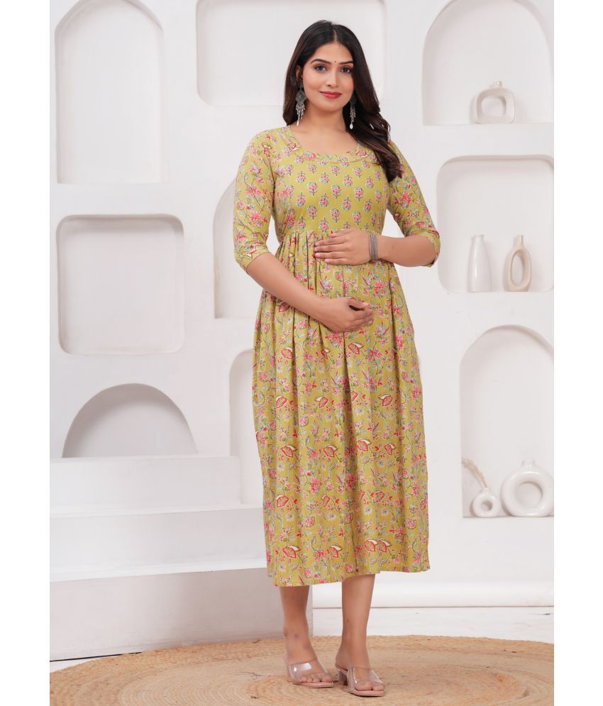     			Nitvan Yellow Cotton Maternity Kurta