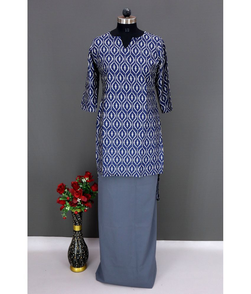     			RekhaManiyar Pack of 1 Crepe Printed Straight Women's Kurti - ( Blue )