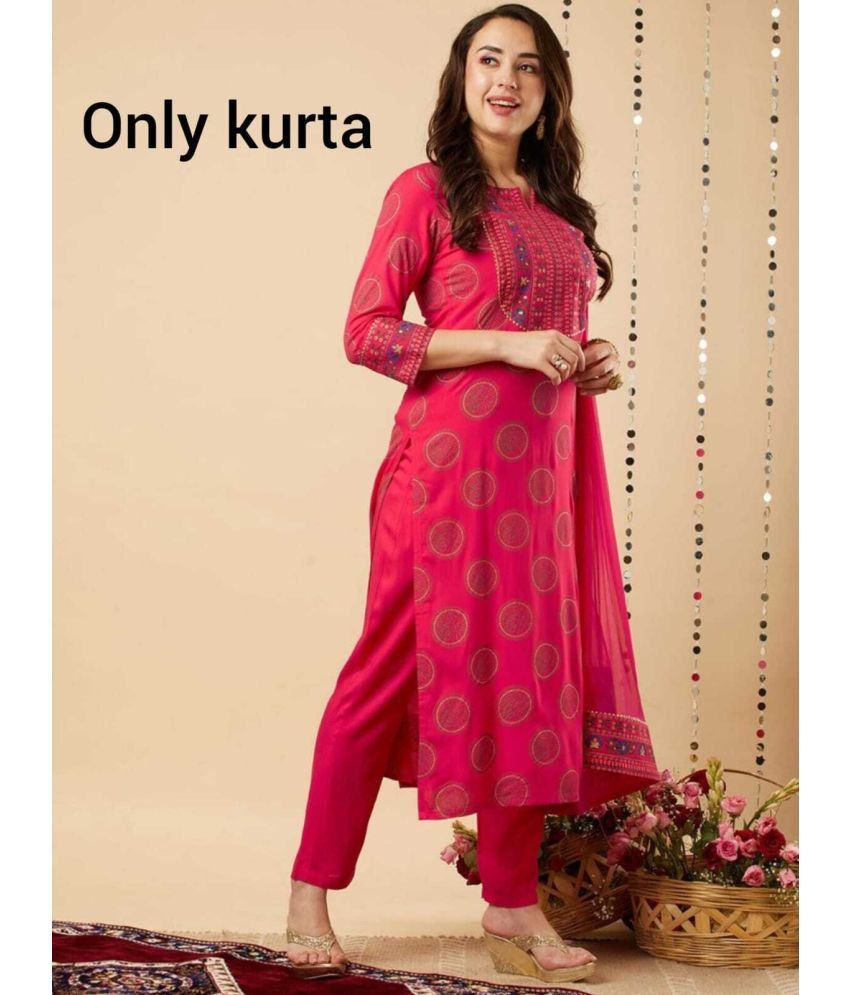     			SRKURTIS Pack of 1 Viscose Printed A-line Women's Kurti - ( Pink )