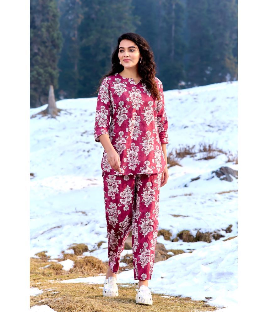     			VAALIYAN Maroon Printed Pant Top Set