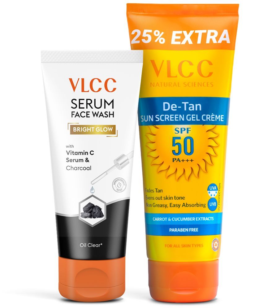     			VLCC Vitamin C & Charcoal Face Wash 100g + De Tan SPF 50 Sunscreen 100g | Detox & Protection