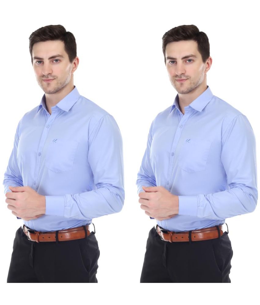     			XJARVIS Cotton Blend Slim Fit Full Sleeves Men's Formal Shirt - Blue ( Pack of 2 )