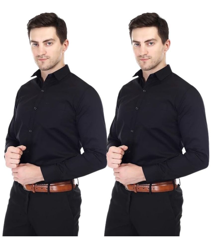     			XJARVIS Cotton Slim Fit Full Sleeves Men's Formal Shirt - Black ( Pack of 2 )