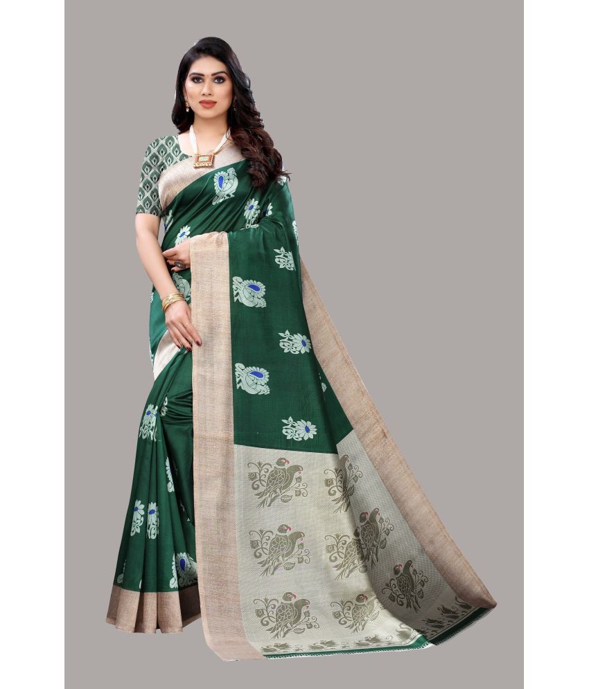     			Yashika Pack of 1 Art Silk Printed Saree With Blouse Piece ( Green )