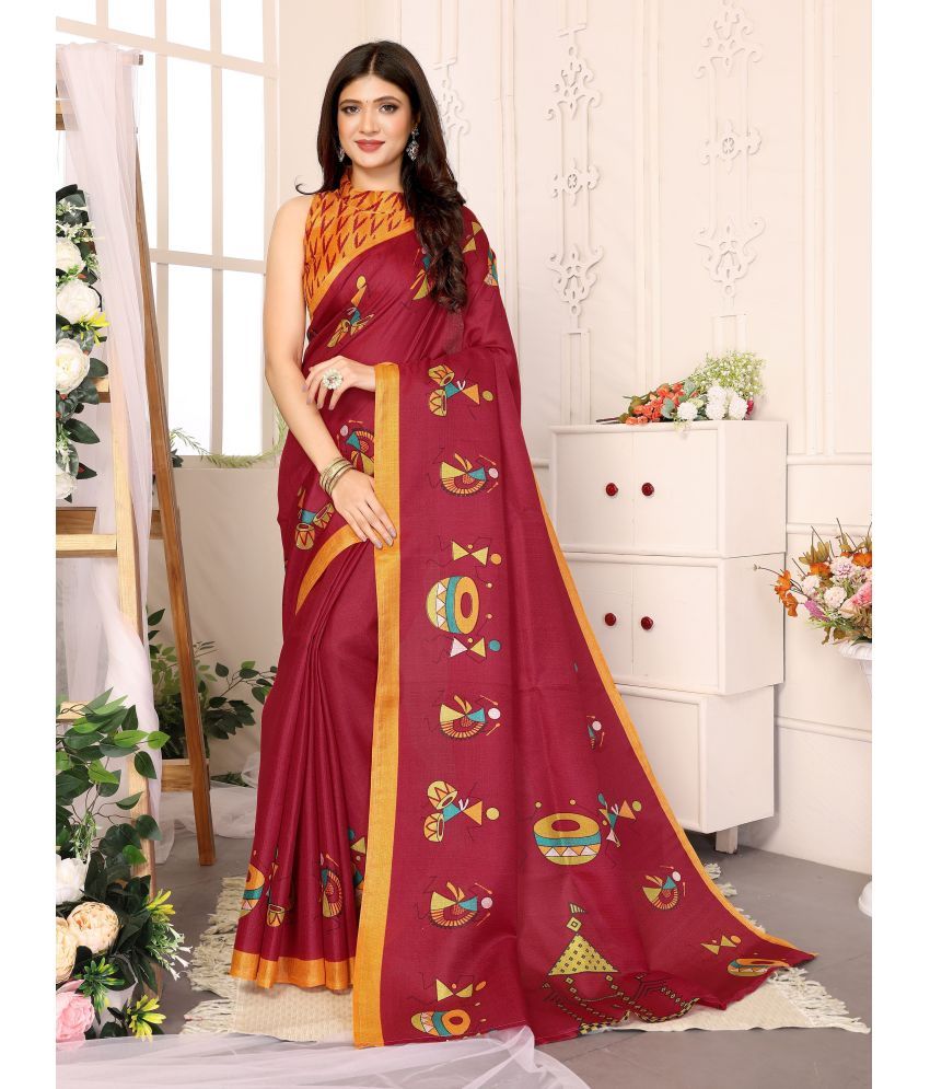     			Yashika Pack of 1 Art Silk Printed Saree With Blouse Piece ( Maroon )