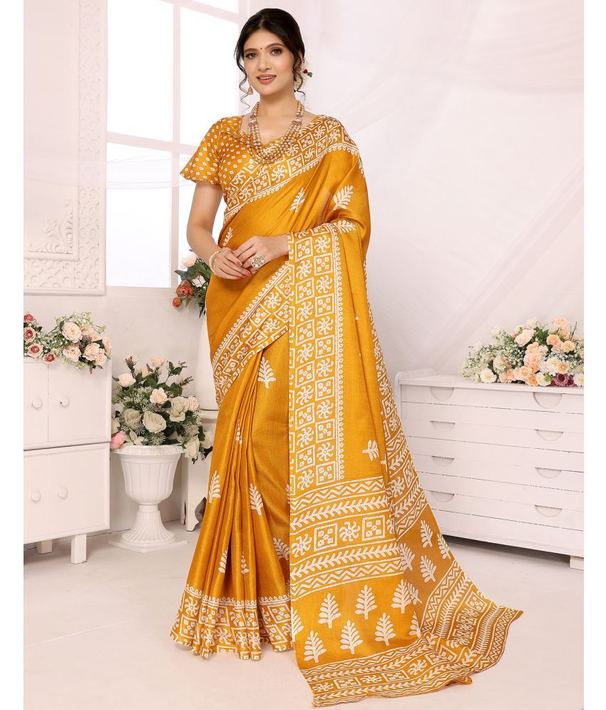     			Yashika Pack of 1 Art Silk Printed Saree With Blouse Piece ( Yellow )