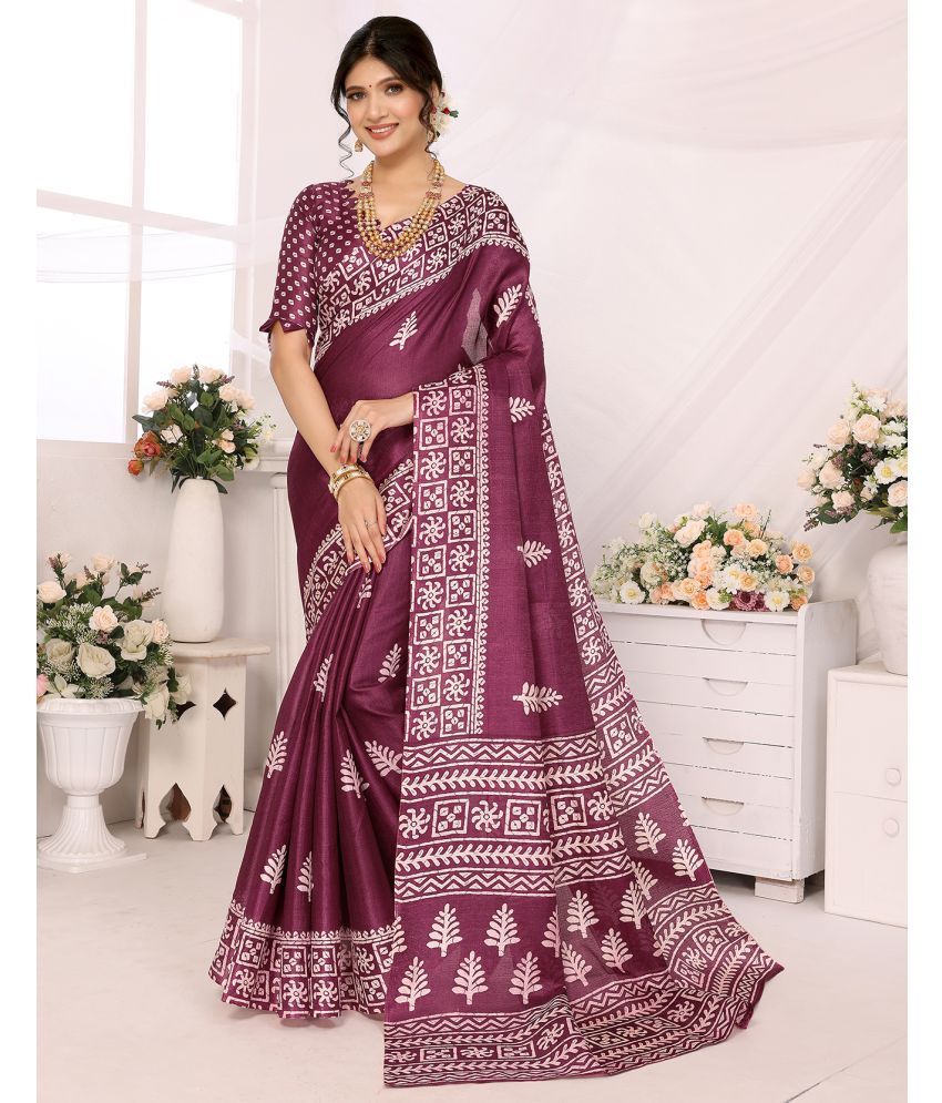     			Yashika Pack of 1 Art Silk Printed Saree With Blouse Piece ( Purple )