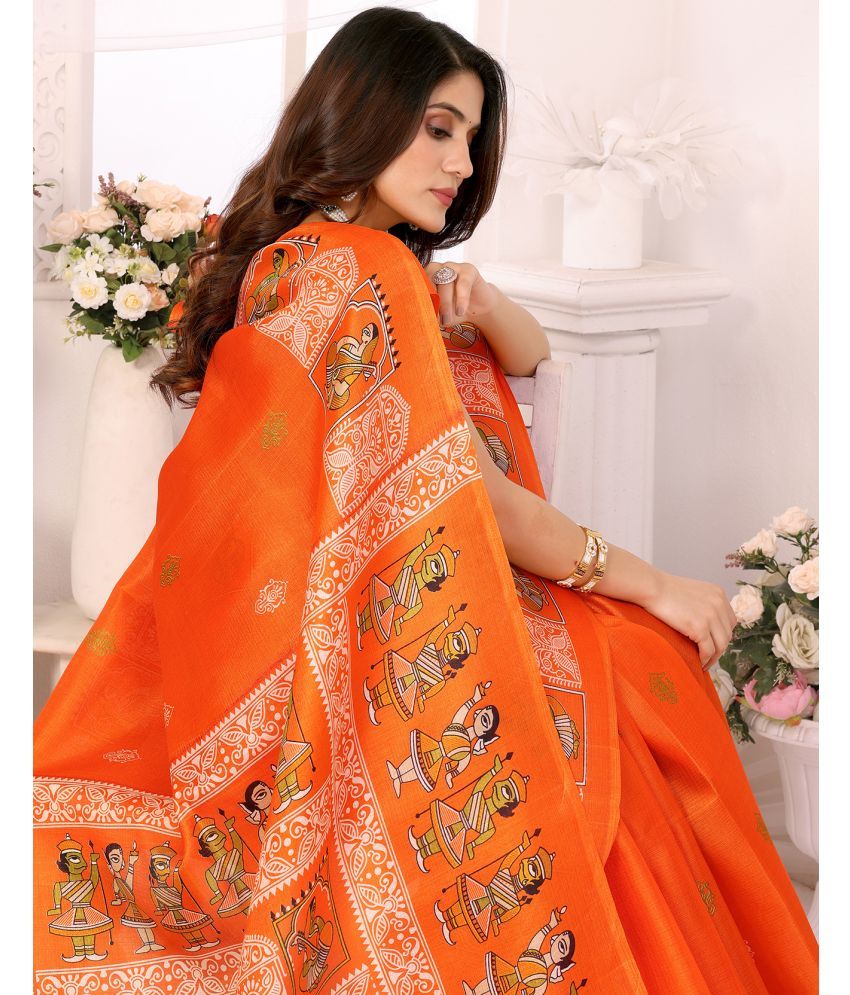     			Yashika Pack of 1 Art Silk Printed Saree With Blouse Piece ( Orange )