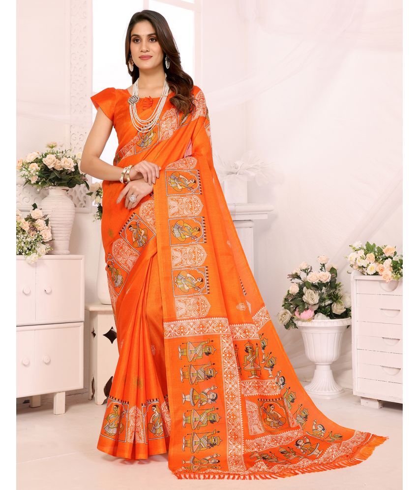     			Yashika Pack of 1 Art Silk Printed Saree With Blouse Piece ( Orange )